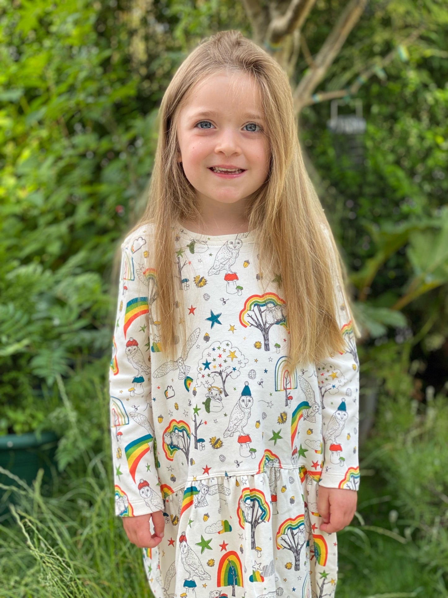 KIDS OWL PRINT LONG-SLEEVES A-LINE T-SHIRT