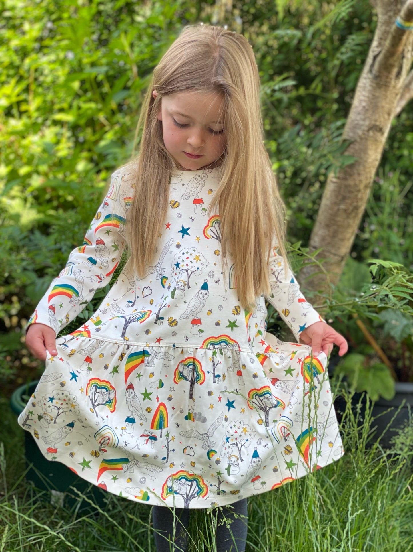 KIDS OWL PRINT LONG-SLEEVES A-LINE T-SHIRT