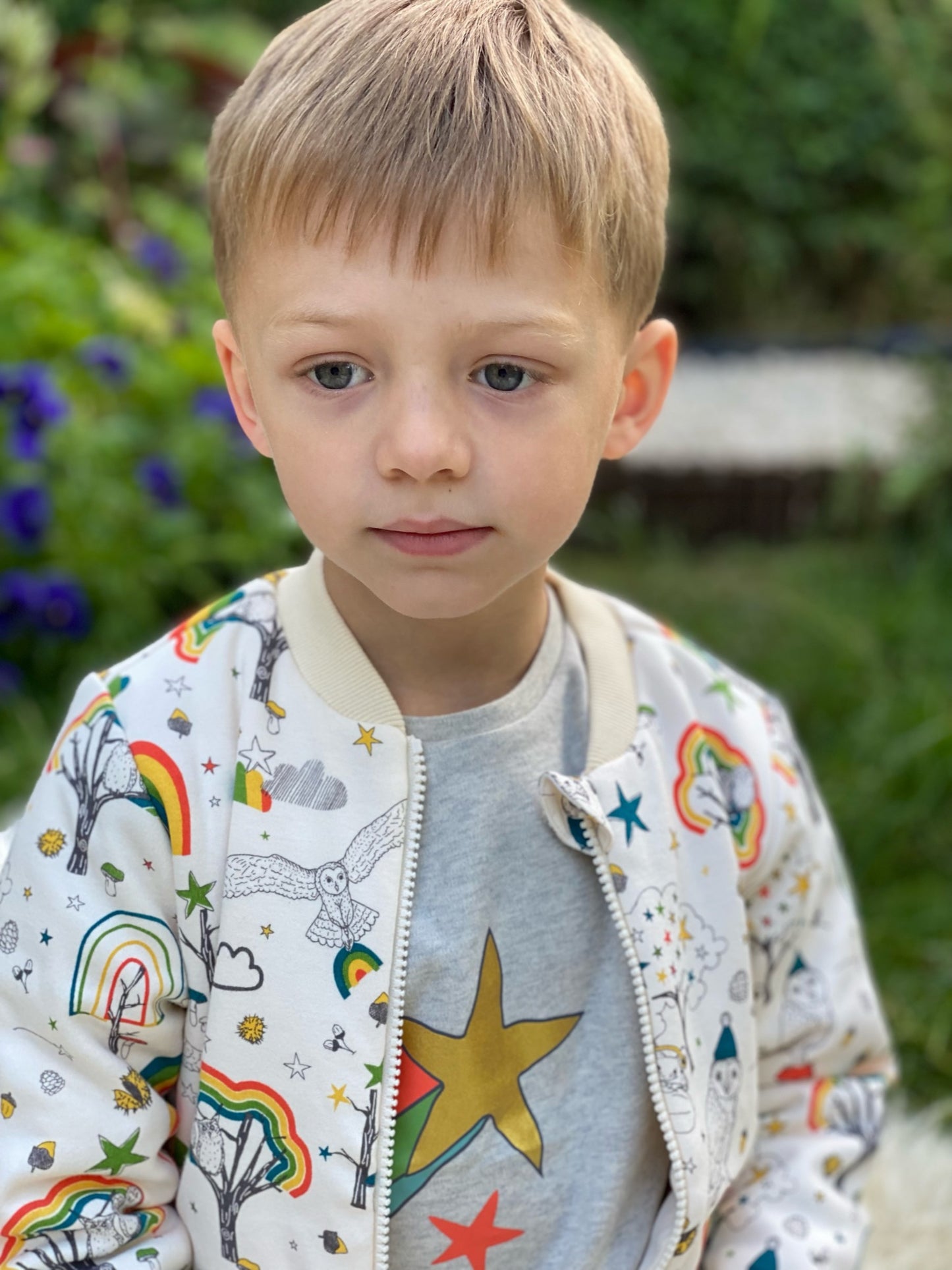 KIDS OWL PRINT FUR LINED ZIPPED JACKET