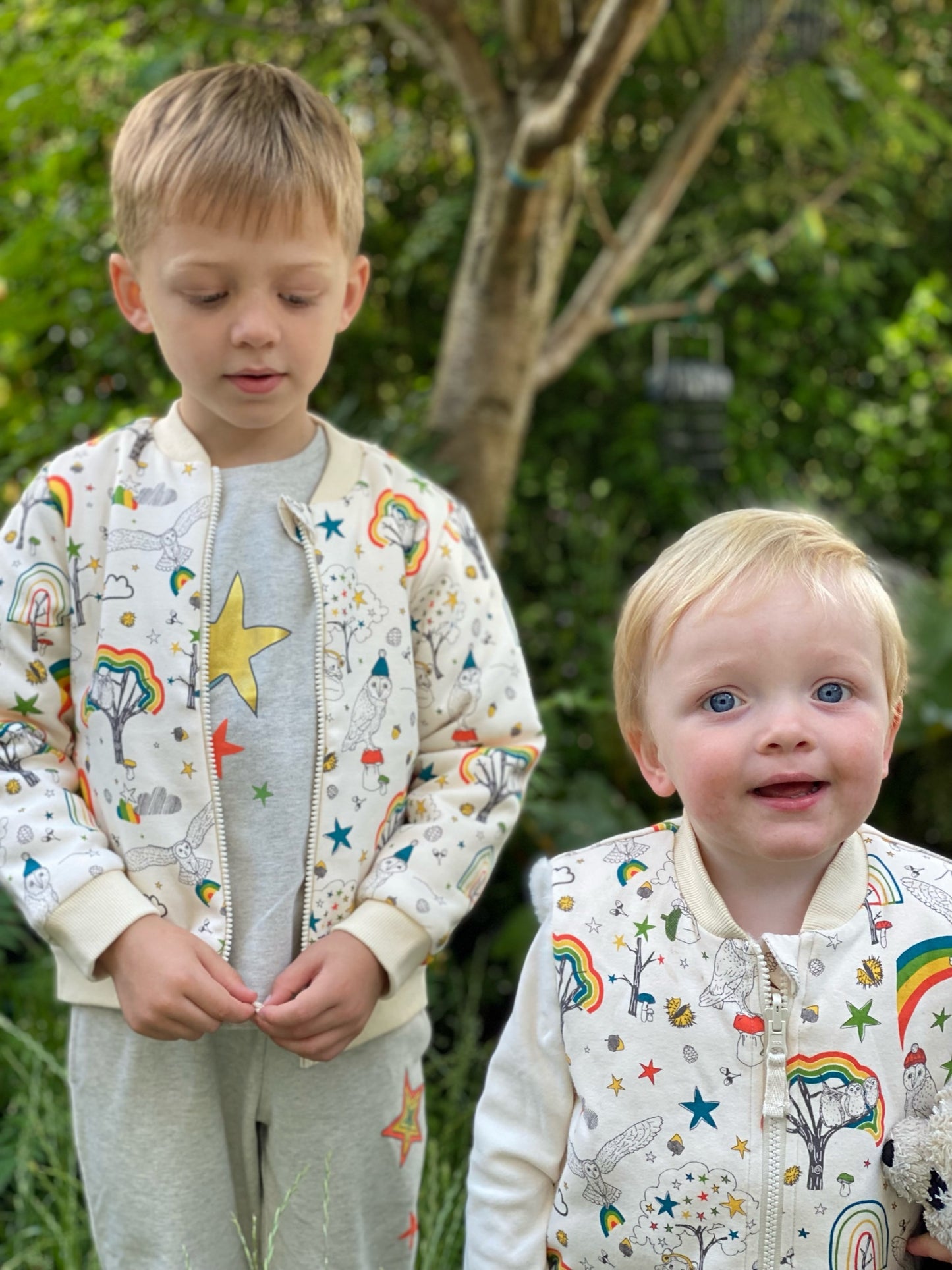 KIDS OWL PRINT FUR LINED ZIPPED JACKET