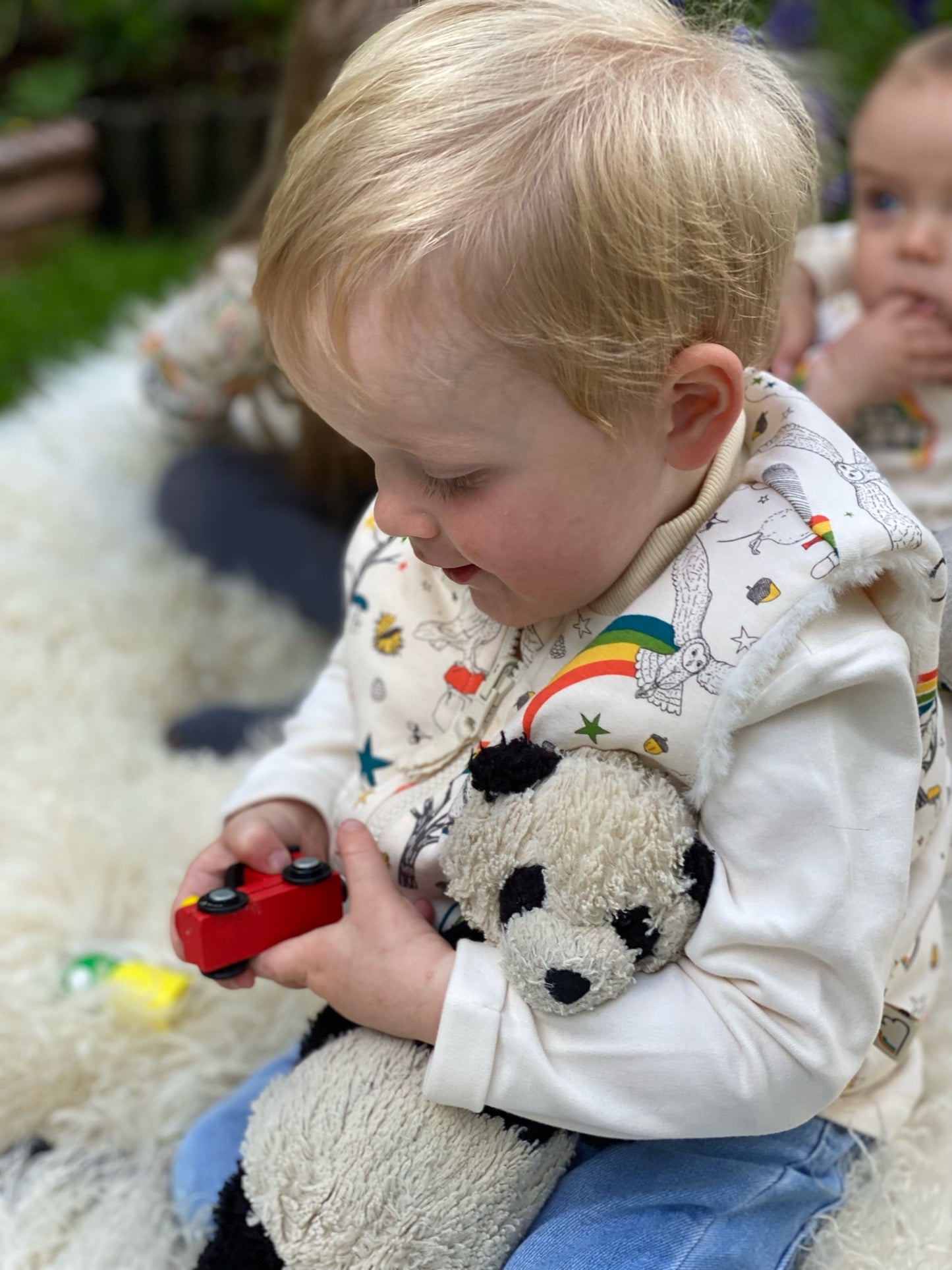 KIDS OWL PRINT FUR LINED ZIPPED GILET