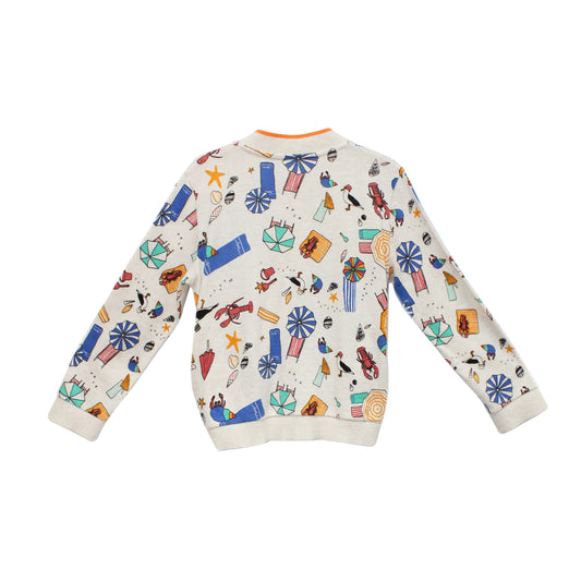 BABY BEACH PRINT V-NECK ZIPPED CARDIGAN
