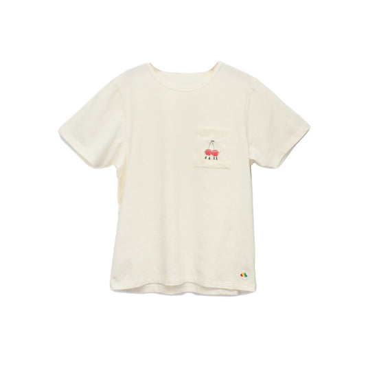 親子裝 - 成人白色車厘子口袋短袖上衣