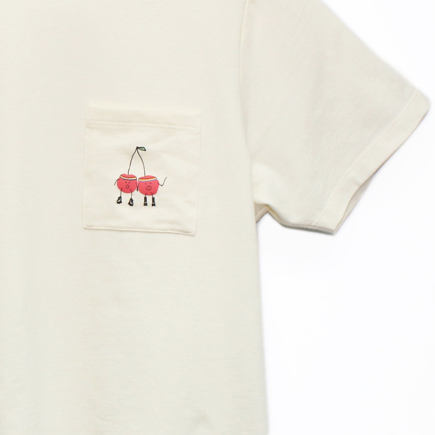 親子裝 - 成人白色車厘子口袋短袖上衣