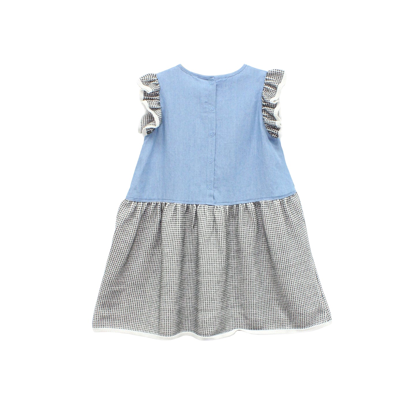 KIDS CONTRAST CHAMBRAY AND GREY KNIT DRESS