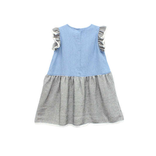 BABY CONTRAST CHAMBRAY AND KNIT DRESS