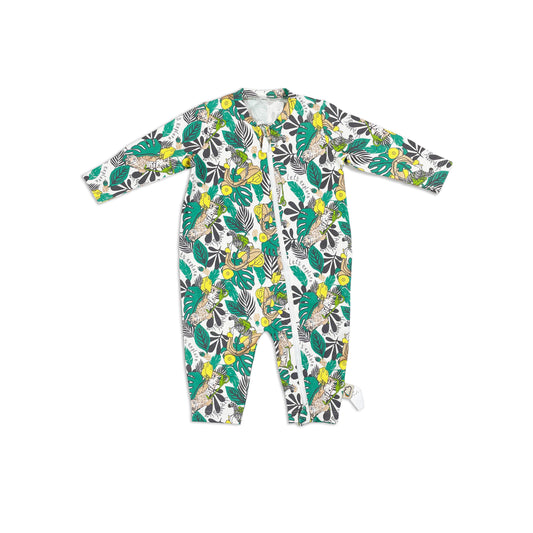 BABY JUNGLE PRINT ZIP UP LONG SLEEVE PLAYSUIT