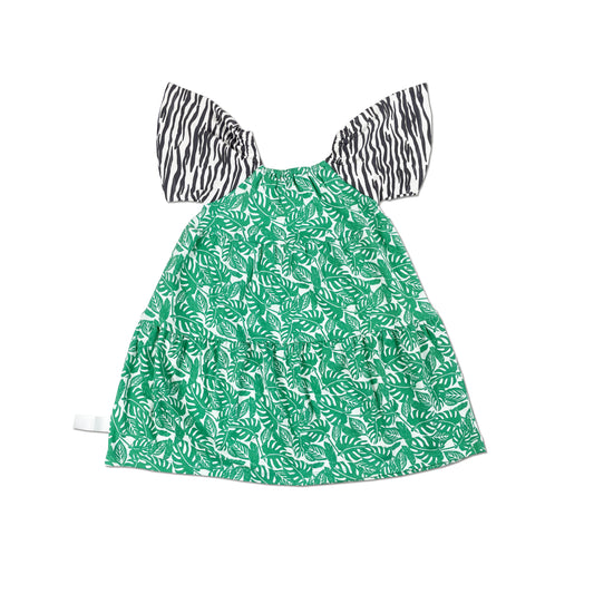 KIDS ZEBRA LEAF PRINTED SQUARE NECK DRESS