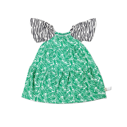KIDS ZEBRA LEAF PRINTED SQUARE NECK DRESS