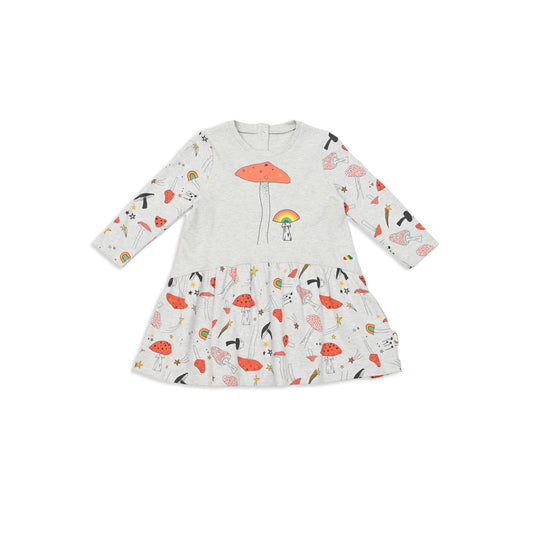 BABY MUSHROOM PRINT LONG-SLEEVES A-LINE DRESS