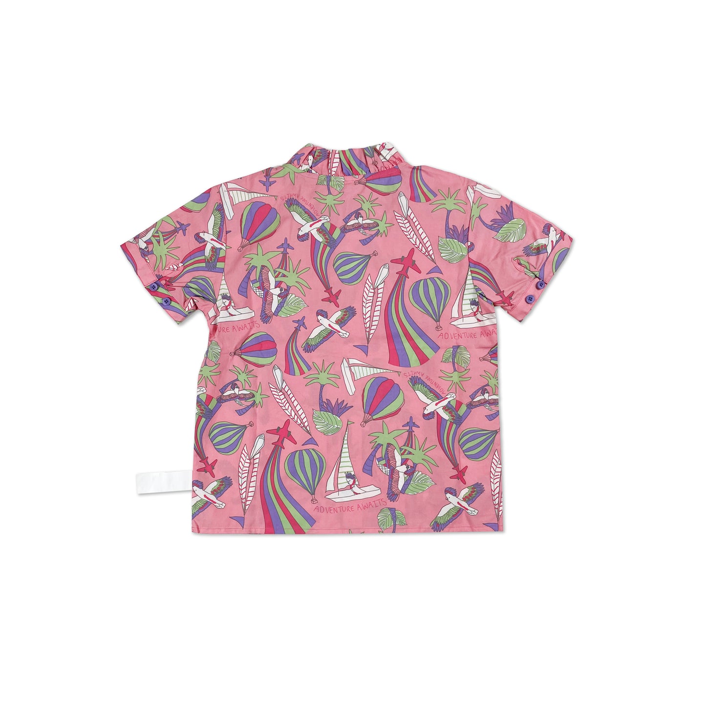 KIDS PARROT ORINT PLEATED SHORT SLEEVE SHIRT