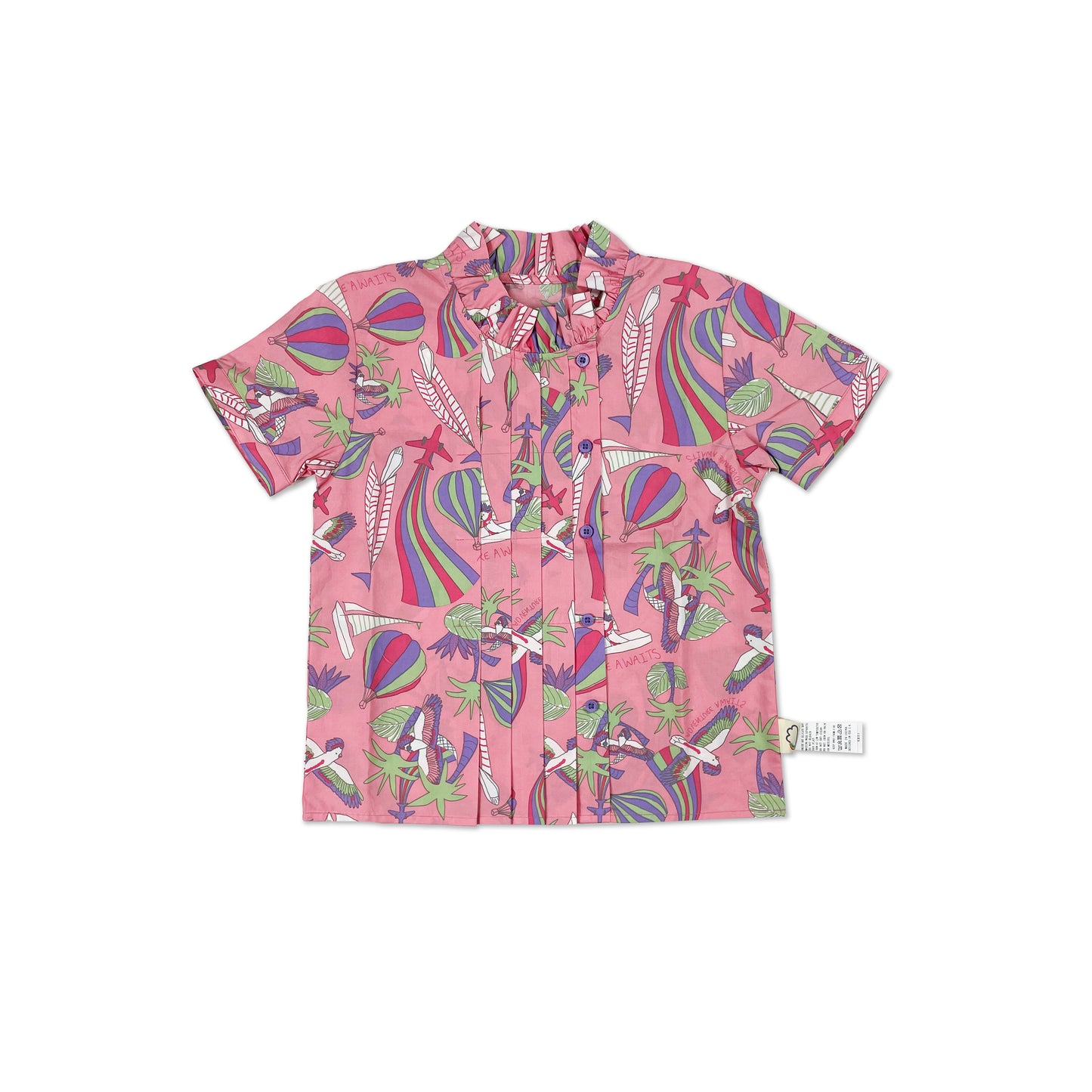 KIDS PARROT ORINT PLEATED SHORT SLEEVE SHIRT