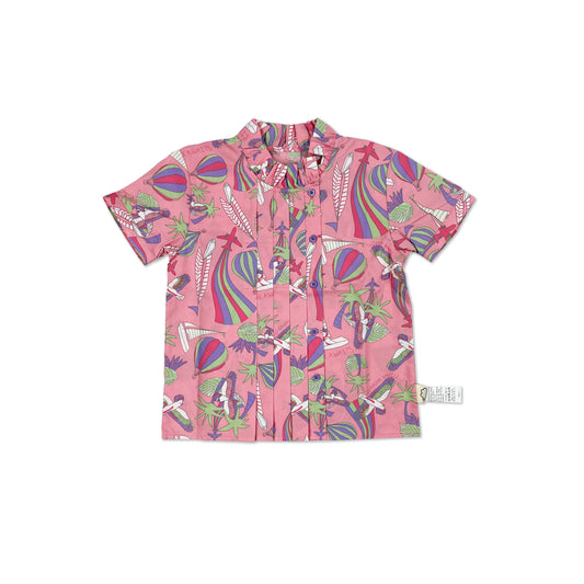KIDS PARROT ORINT PLEATED SHORT SLEEVE SHIRT