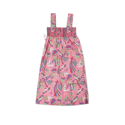 KIDS PARROT PRINT SHEERED DRESS