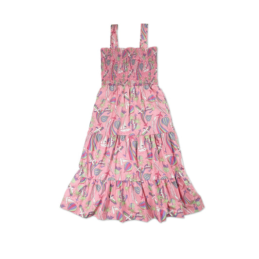 WOMEN PARROT PRINT SHEERED LADIES DRESS