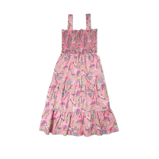 WOMEN PARROT PRINT SHEERED LADIES DRESS