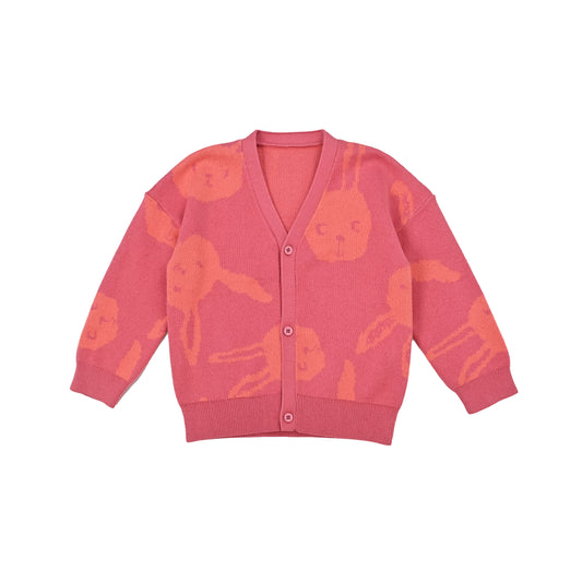 KIDS RABBIT PRINT V-NECK BUTTON CARDIGAN