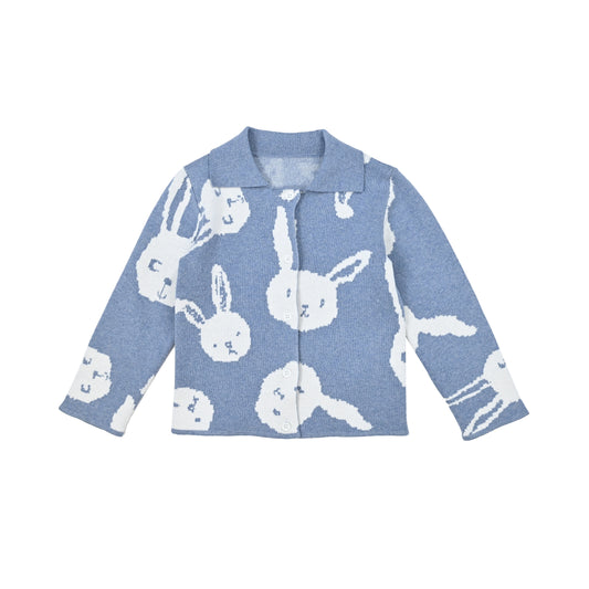 BABY/KIDS RABBIT PRINT BUTTON CARDIGAN