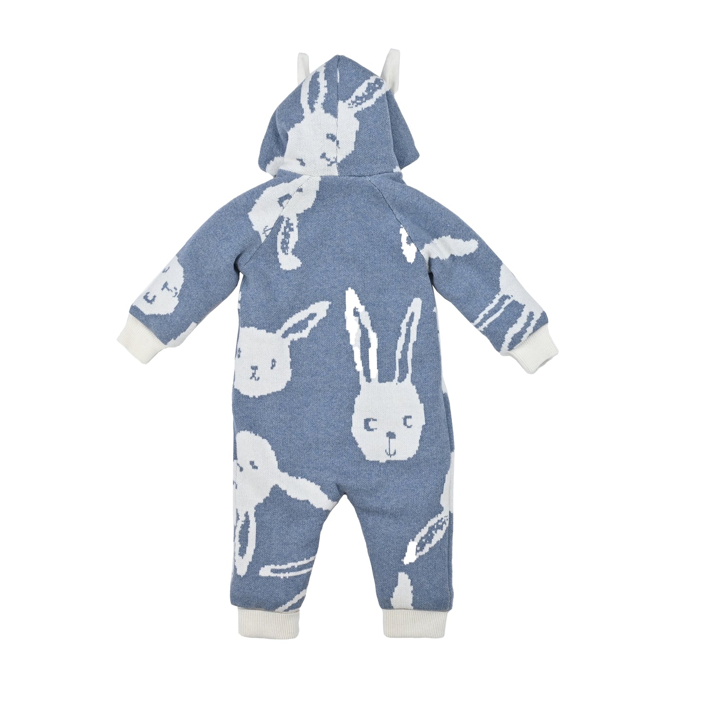 BABY RABBIT PRINT FUR LINED RABBIT EAR PLAYSUIT