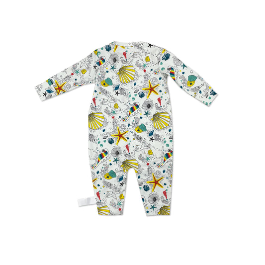 BABY SEAHORSE PRINT LONG SLEEVE ZIP UP PLAYSUIT