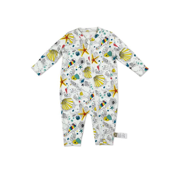 BABY SEAHORSE PRINT LONG SLEEVE ZIP UP PLAYSUIT