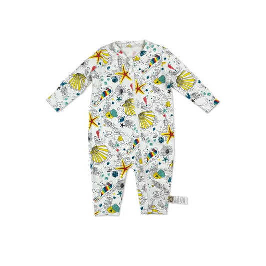 BABY SEAHORSE PRINT LONG SLEEVE ZIP UP PLAYSUIT