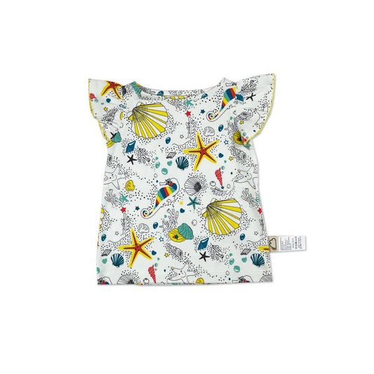 BABY/KIDS SEAHORSE PRINT FRILL SLEEVE TOP