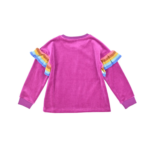 KIDS VELOUR RAINBOW TRIM LONG-SLEEVES TOP