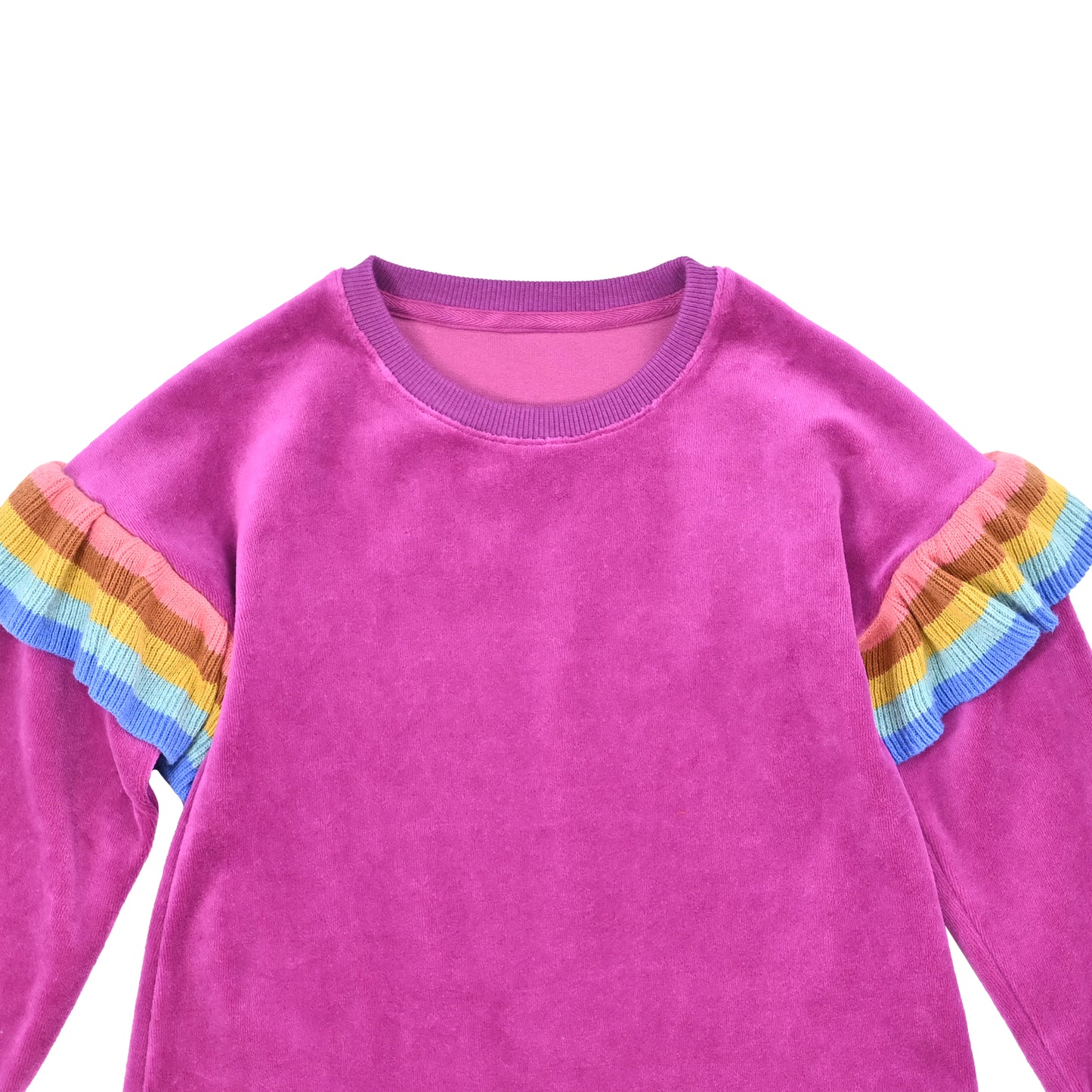 KIDS VELOUR RAINBOW TRIM LONG-SLEEVES TOP