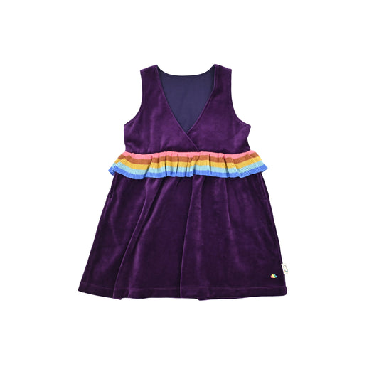 KIDS VELOUE V-NECK RAINBOW TRIM DRESS