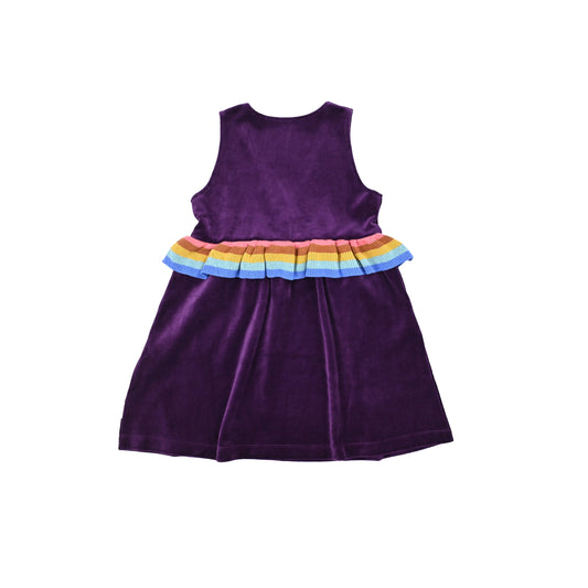 KIDS VELOUE V-NECK RAINBOW TRIM DRESS