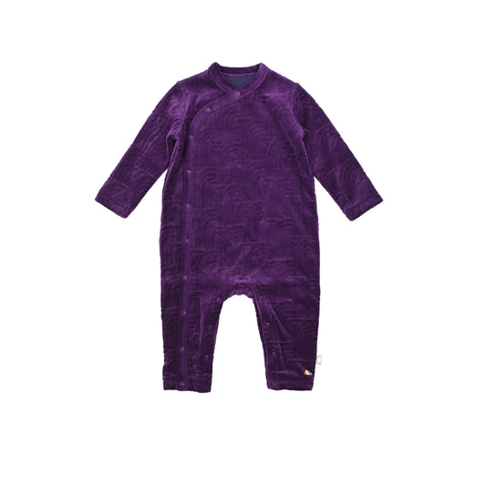 BABY VELOUR RAINBOW EMBROIDERED SIDE BUTTON PLAYSUIT