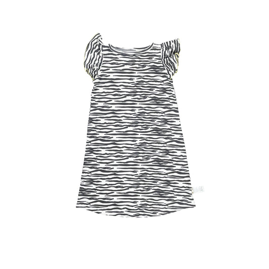 KIDS ZEBRA PRINT FRILL SLEEVE DRESS