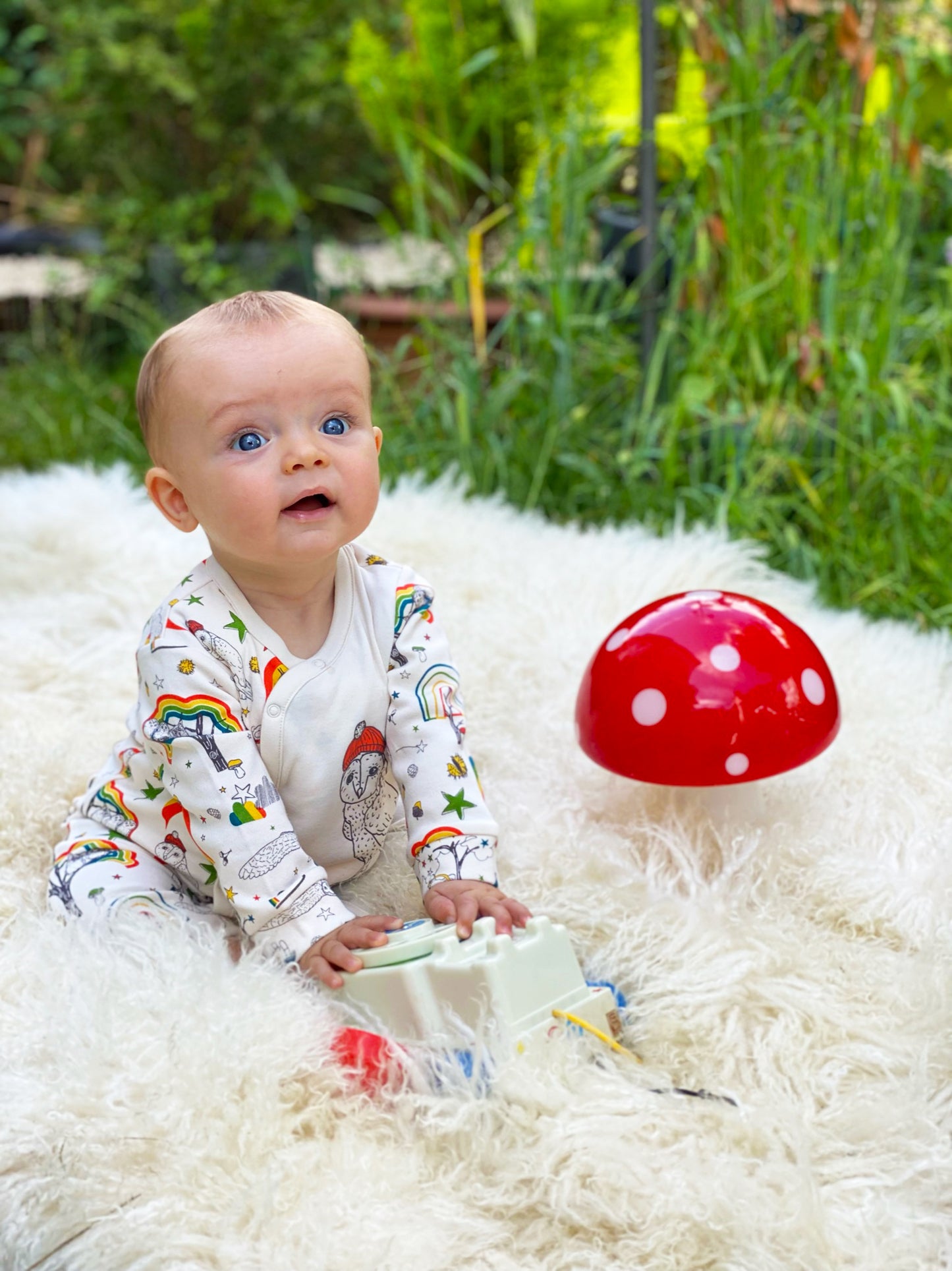 BABY OWL PRINT SIDE BUTTON PLAYSUIT