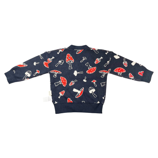 KIDS RED MUSHROOM LONG-SLEEVES BUTTON CARDIGAN
