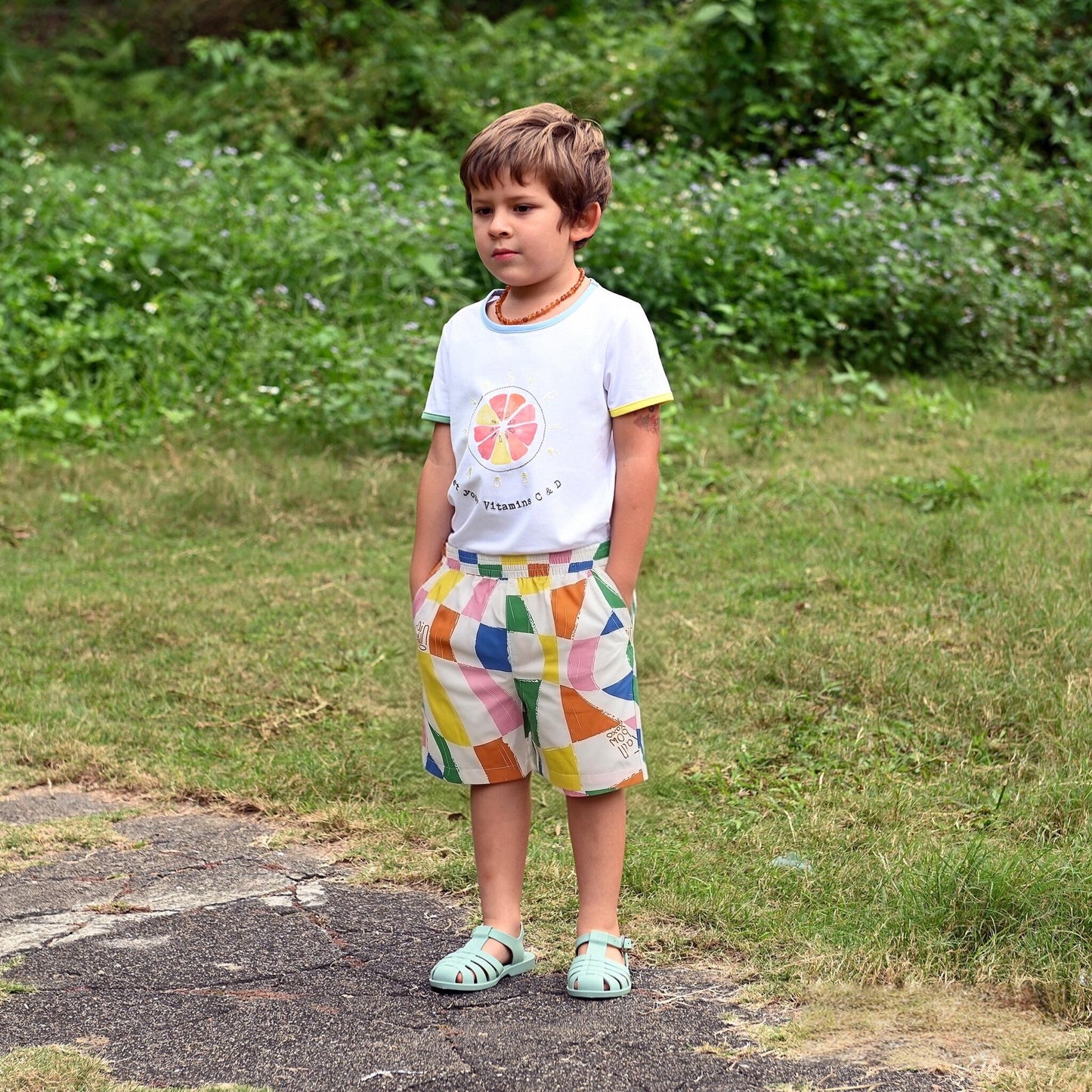 KIDS' RAINBOW GEOMETRIC  ELASTIC WAIST SHORTS