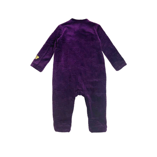嬰兒衣服 - 紫色絲絨金色如意圖案側扣連身衣