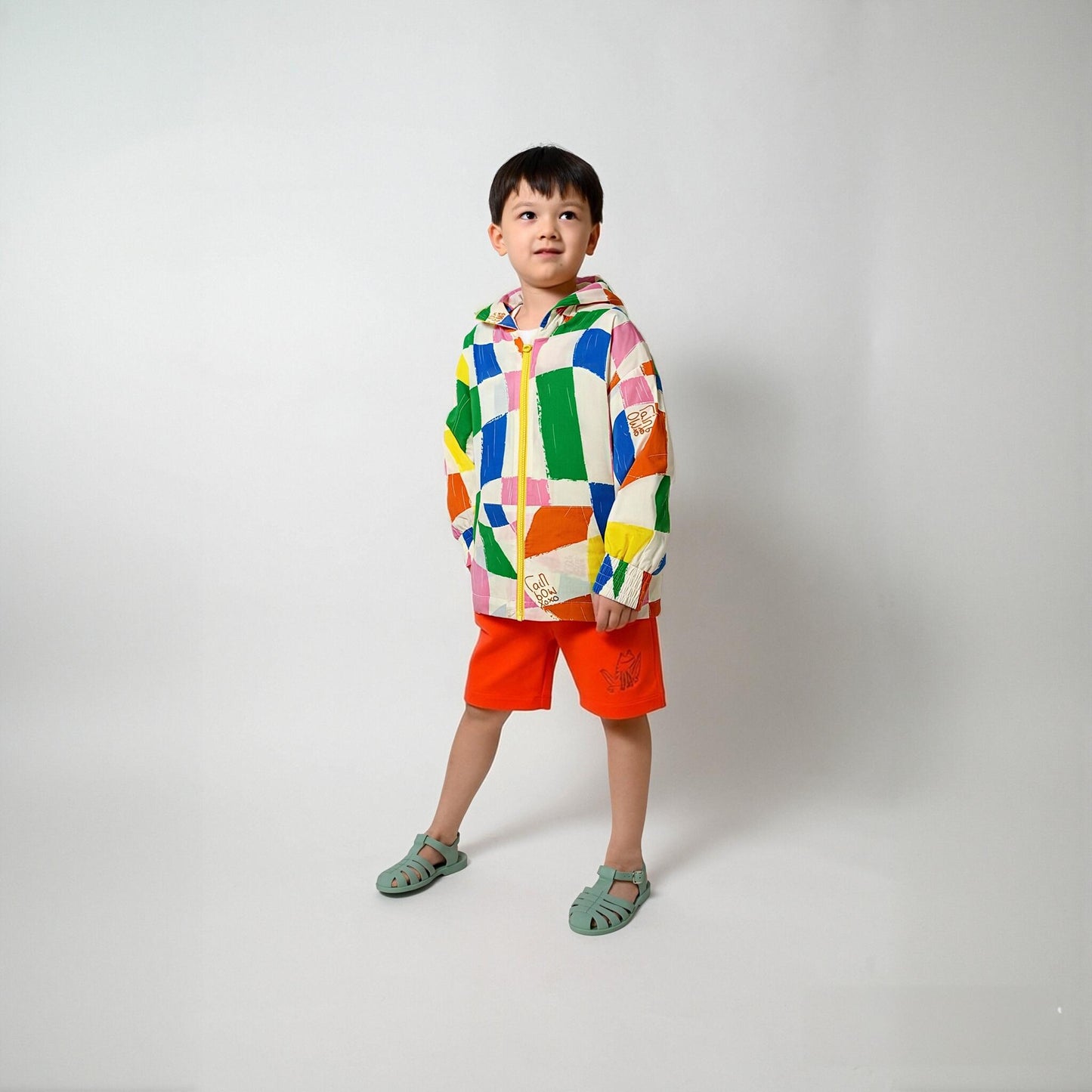 KIDS' RAINBOW GEOMETRIC LONG SLEEVE HOODED JACKET