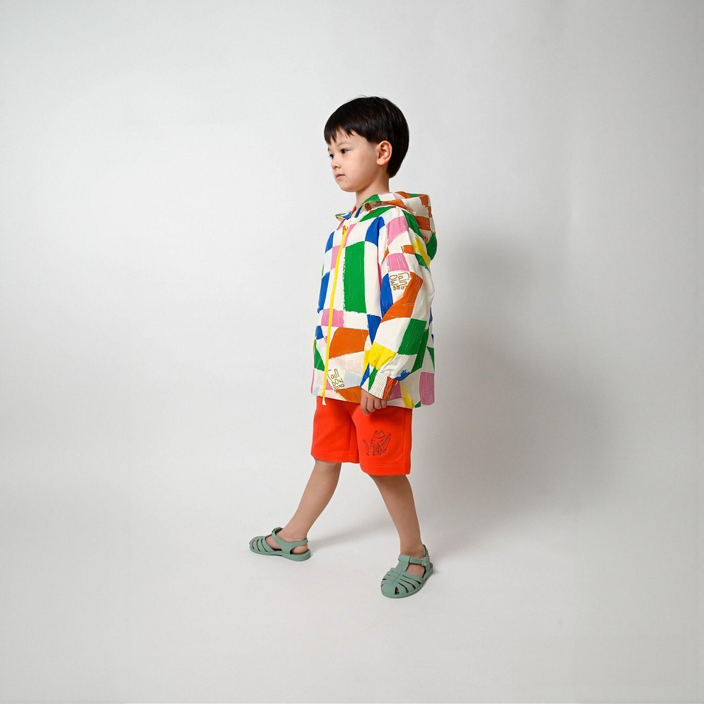 KIDS' RAINBOW GEOMETRIC LONG SLEEVE HOODED JACKET