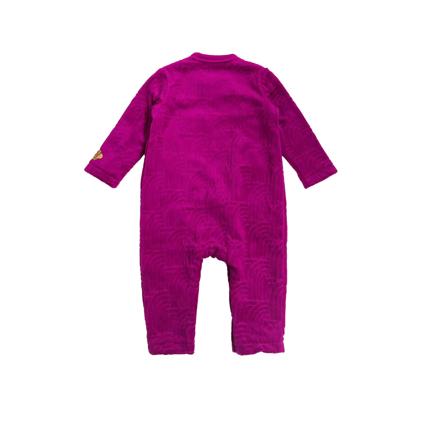 BABY FUCHSIA VELOUR LUCKY PRINT SIDE BUTTON PLAYSUIT