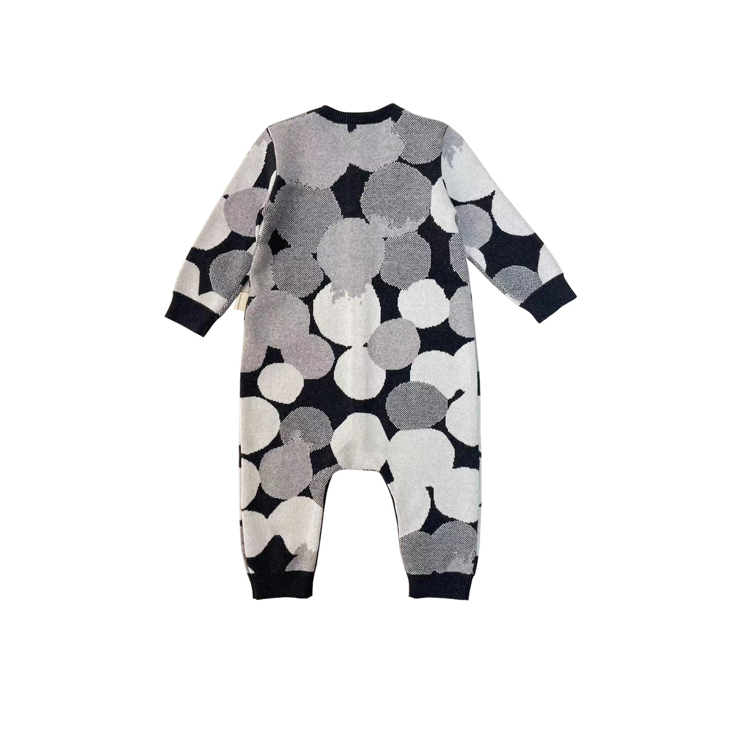 嬰兒衣服 - 灰色波波圖案提花長袖連身衣