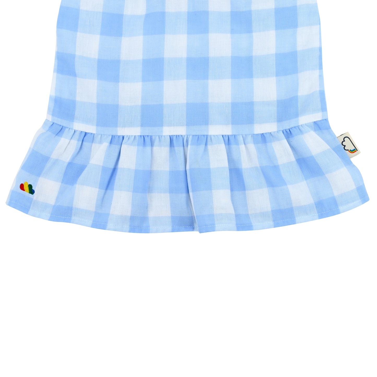 嬰兒服裝 -  藍色大方格格紋印花彩虹刺繡吊帶背心