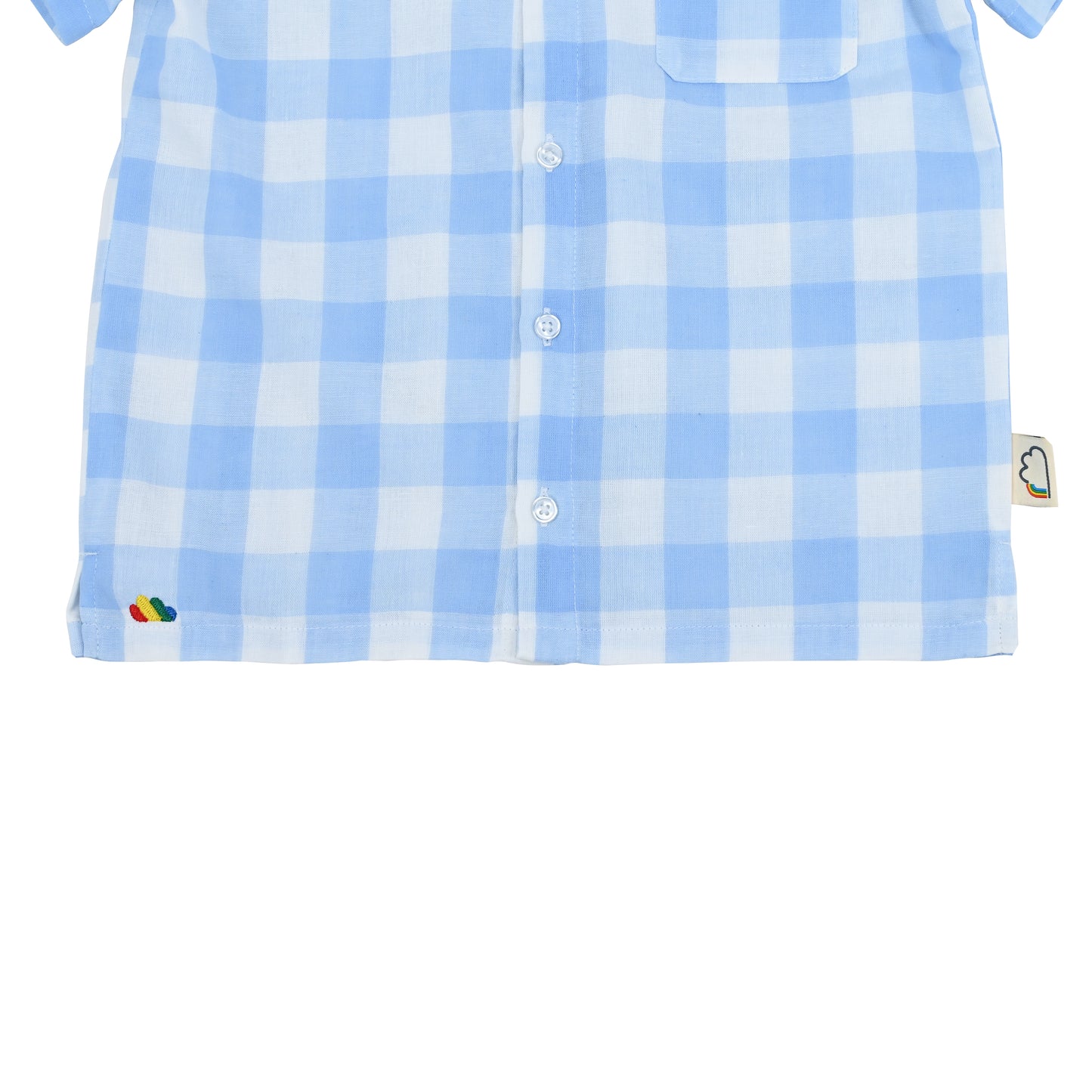 男童裝 - 藍色大方格格紋印花短袖恤衫