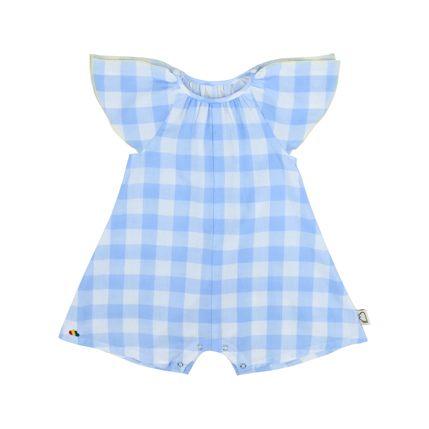 嬰兒衣服 - 藍色大方格格紋印花A字連身衣