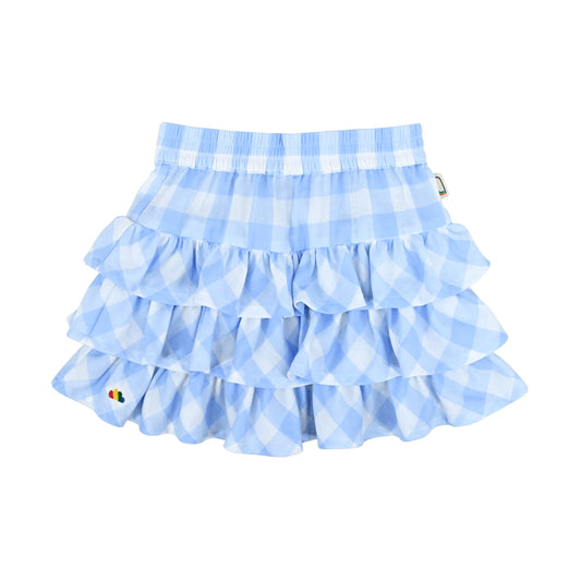童裝BB衫/女童裝 - 藍色大方格格紋印花蛋糕型半截裙