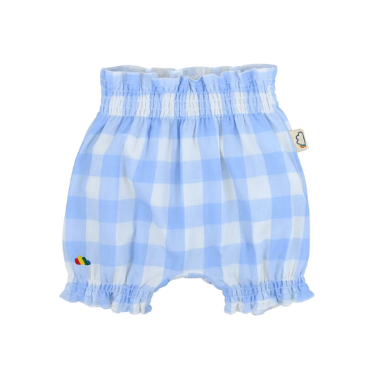 嬰兒服裝 -  藍色大方格格紋印花燈籠短褲