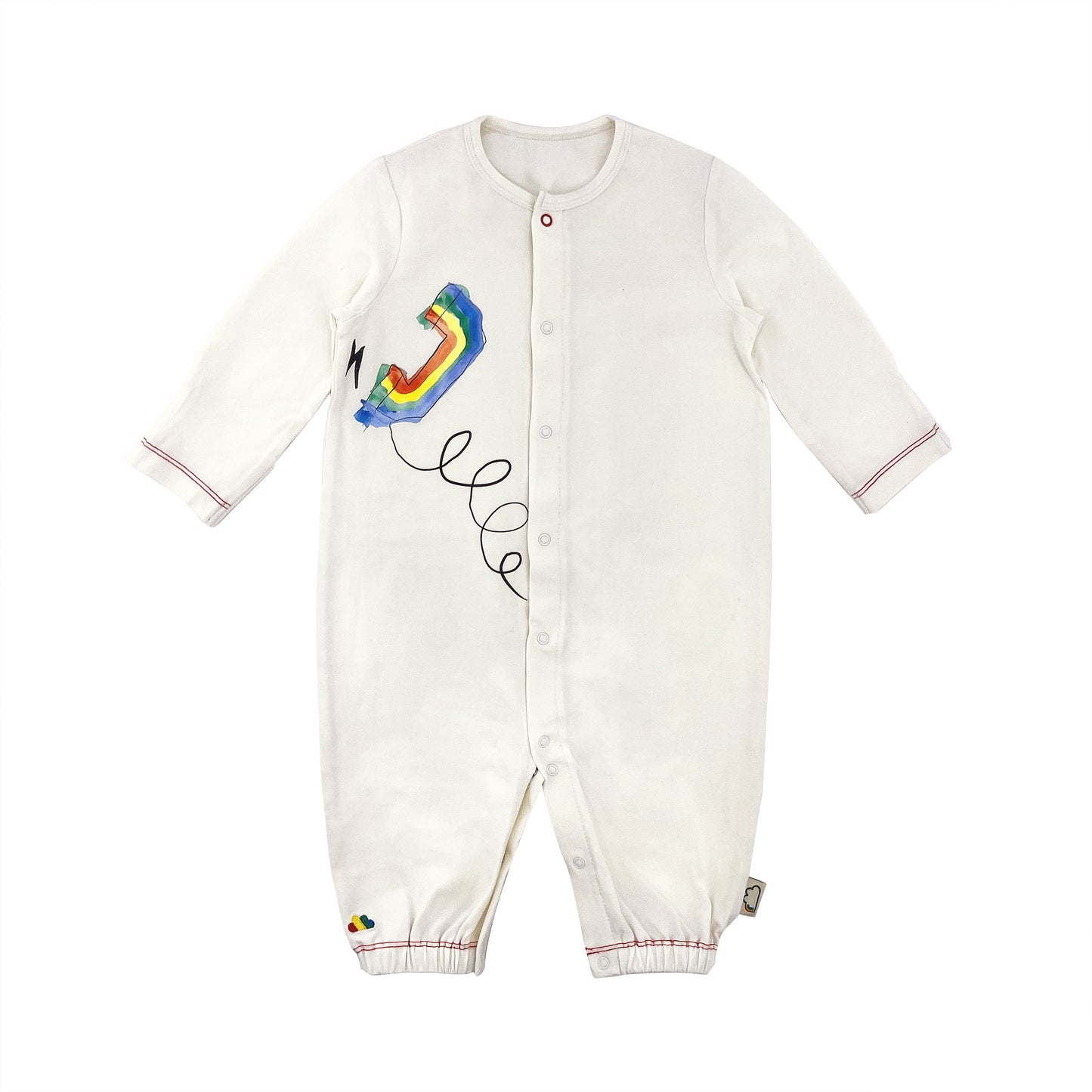 童裝BB衫有機棉 - 米白色彩虹電話聽筒印花鈕扣連身衣