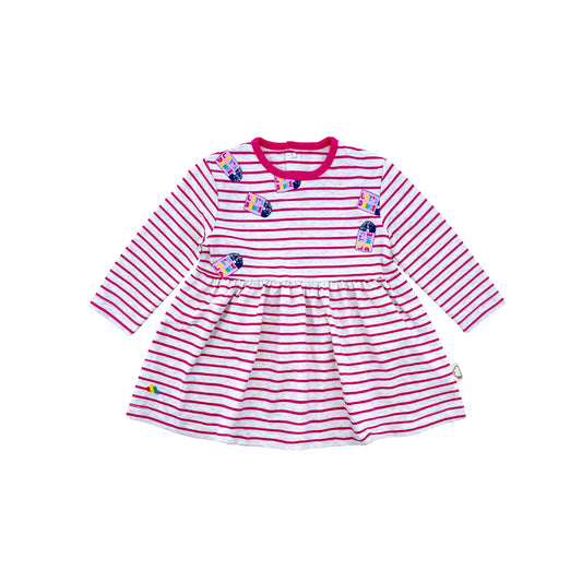 童裝BB衫/女童裝 - 桃紅色橫間唱機長袖連衣裙