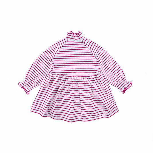 童裝BB衫/女童裝 - 粉紅色橫間中領長袖連衣裙