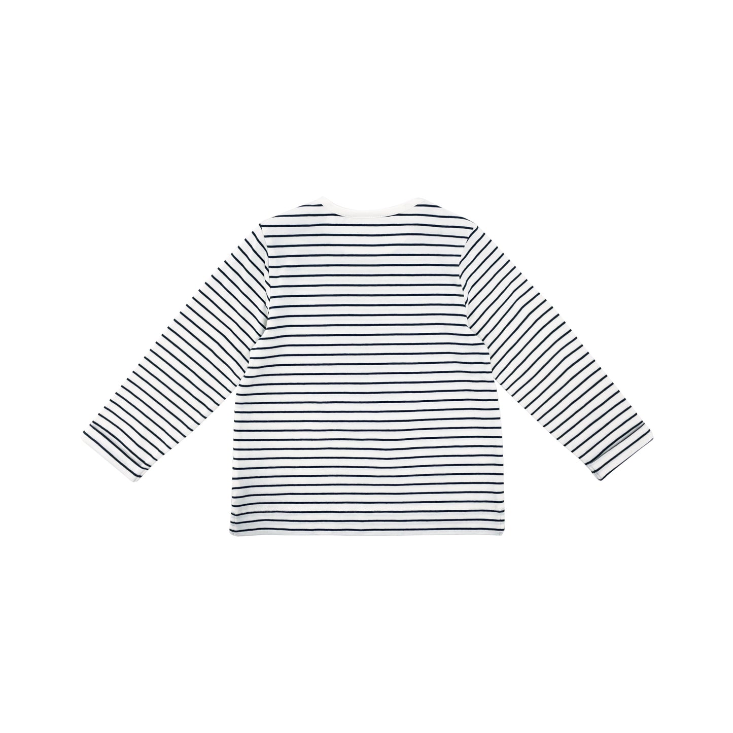 深蓝色横间电话印花长袖上衣